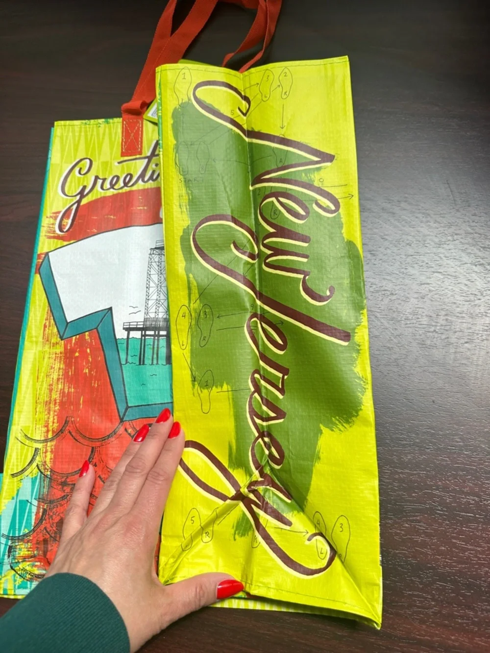 Trader Joe’s Greetings From New Jersey Colorful Tote Bag with Red Handles - Picture 4 of 4